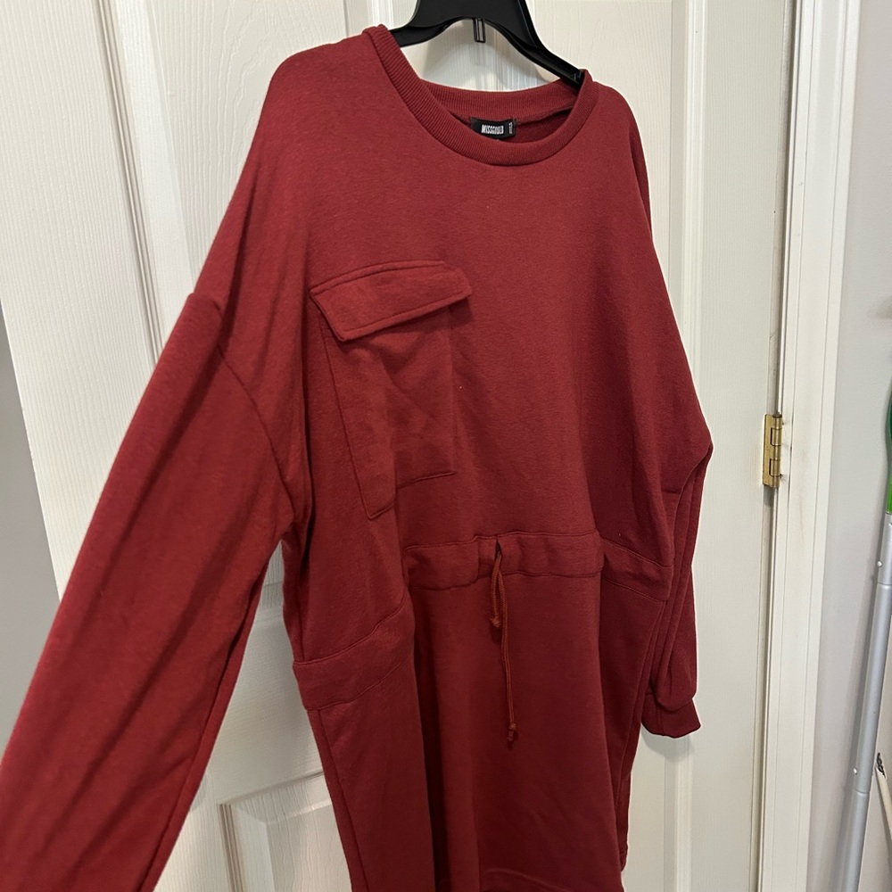 Burgundy MissGuided Pocket Sweater Dress Womens - Picture 2 of 6